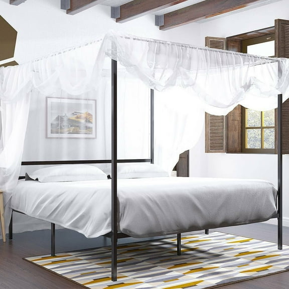 Dextrus King Size Canopy Bed Frame, Metal Platform Foundation for Bedroom, Black
