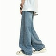 thumbnail image 4 of YLSDY Mens Solid Color Straight Leg Denim Trousers Casual 2025 Loose Fit Wide Leg Baggy Trousers Lounge Jean Wide Leg Pants Blue XL, 4 of 4