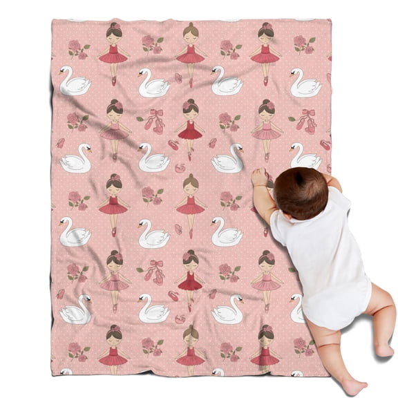 Pink Ballerina Swan Pattern Blanket,Comfortable Soft Flannel Throw Blanket,All Season,Warm Lightweight Blankets for Sofa Bed Couch Living Room Chair,30"x40"