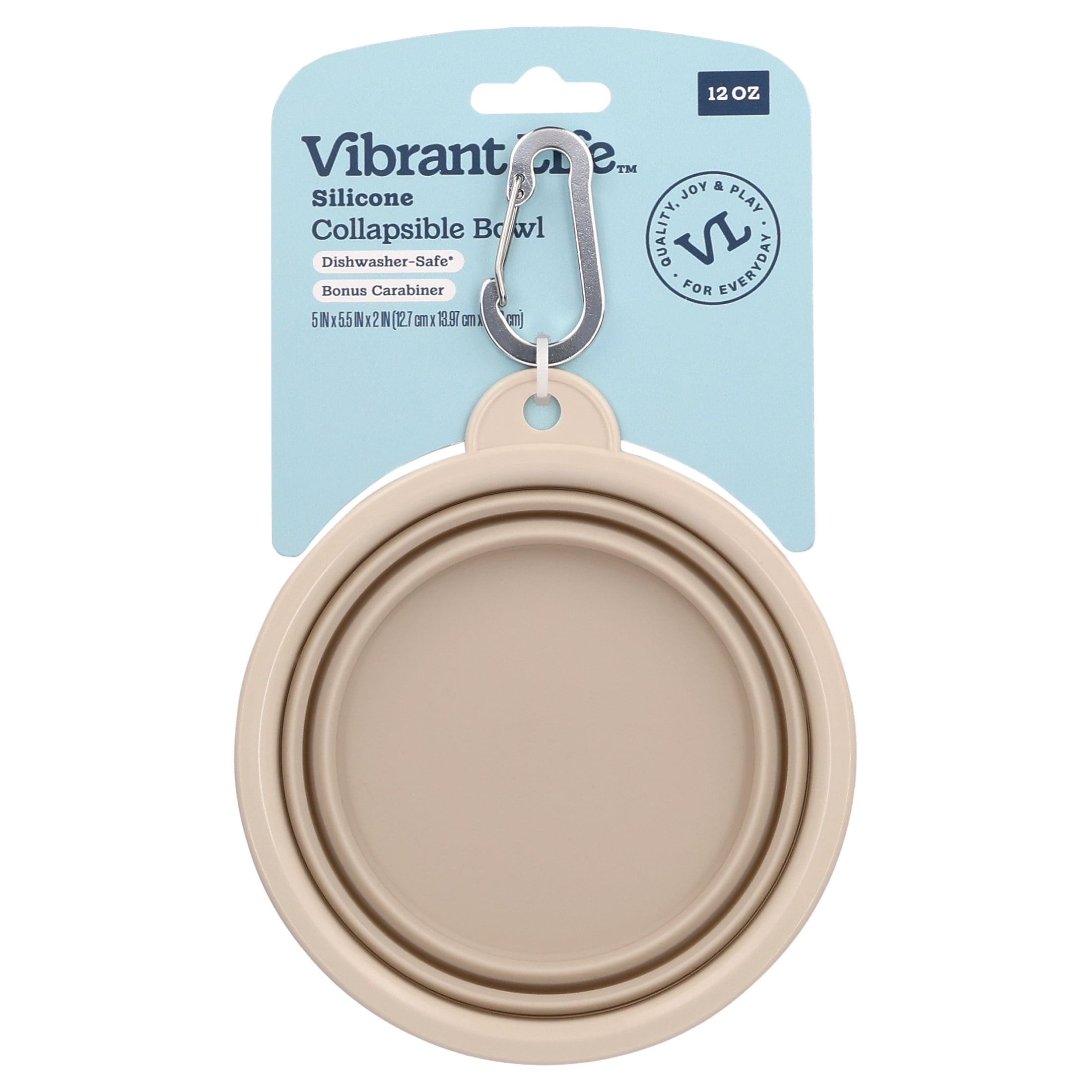 (3 pack) Vibrant Life 12 oz Silicone Collapsible Bowl, Tan
