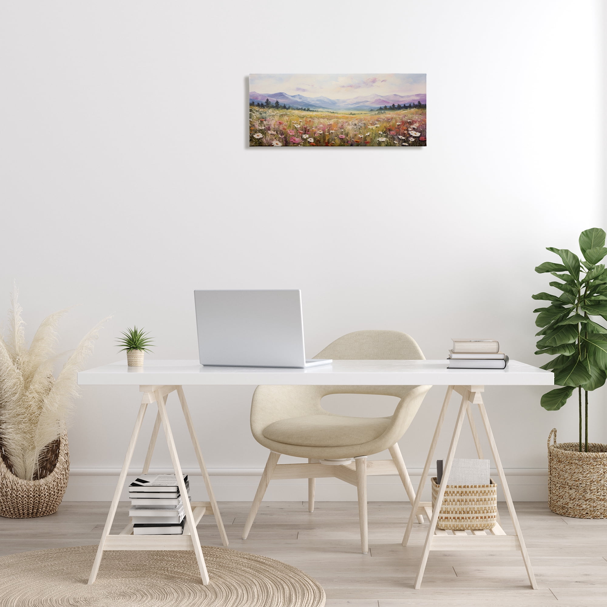 Stupell Industries Mountainous Daisy Meadow Landscape Painting Gallery Wrapped Canvas Art Print Wall Art, 24 x 10