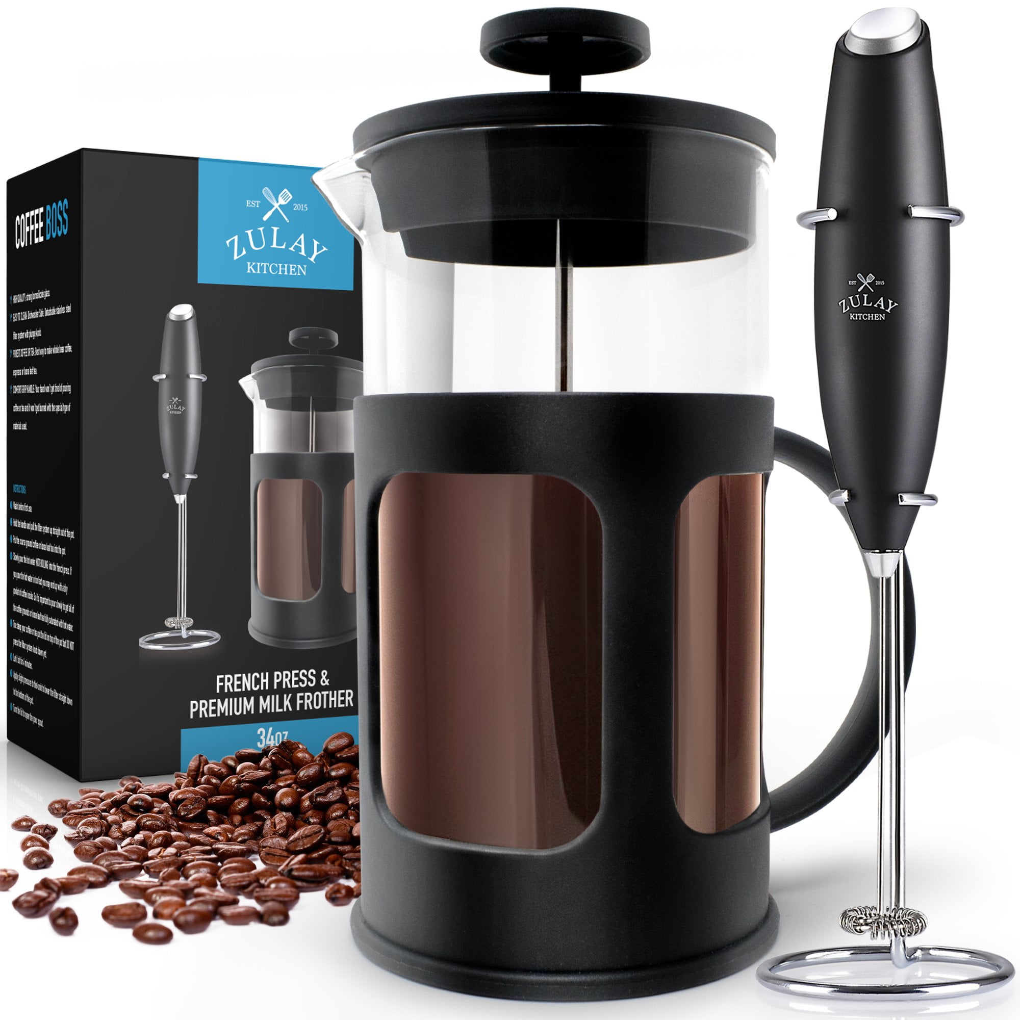 Zulay Kitchen French Press Coffee Pot and Milk Frother Set Walmart