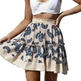thumbnail image 2 of YueHuiYing Women's Bohemian Floral Print Mini Skirt with Tiered Ruffle Hem - A-Line Cotton Blend for Casual & Resort Wear, 2 of 9