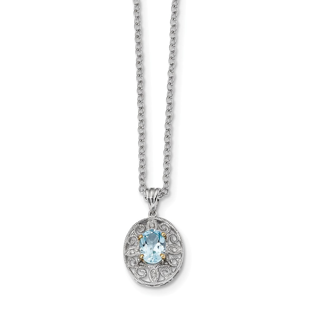 White Sterling Silver necklace Gemstone Yellow Diamond Sky Blue Topaz 18 in 1.5 mm