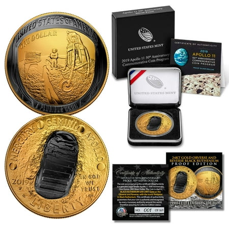 Apollo 11 Space 1 OZ CURVED 2019 PROOF Silver Dollar BLACK RUTHENIUM / 24K (Best Pc For 500 Dollars 2019)