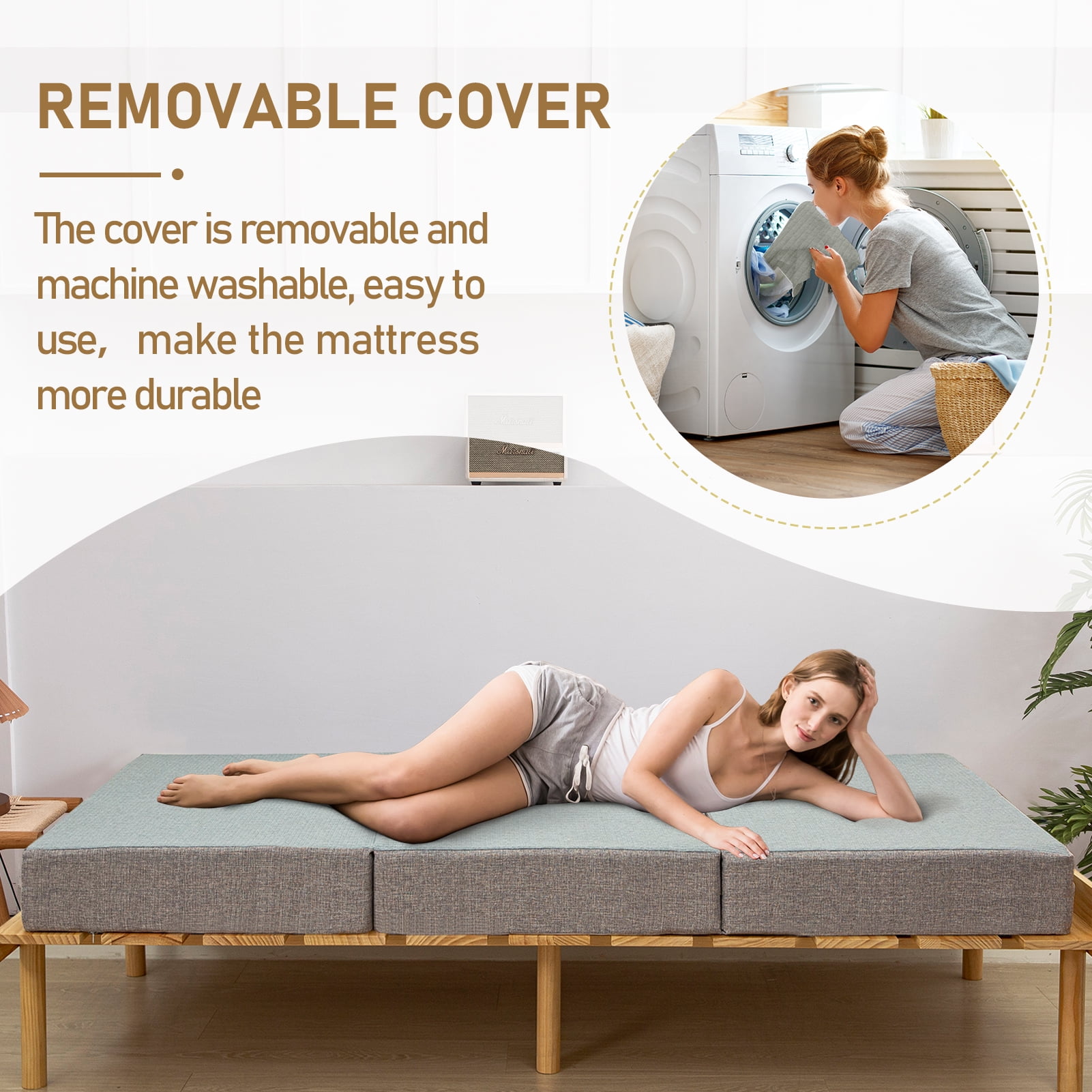 MAXYOYO 6 Inch Foldable Mattress Full Foam Trifold Camping Mattress Portable Floor Mattress
