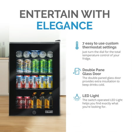 NewAir - 90-Can Freestanding Beverage Fridge, Compact with Adjustable Shelves and Lock - Black