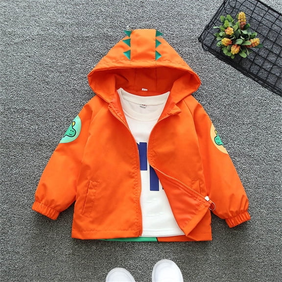 HOMADLES Toddler Boys Windbreaker Jacket Casual Printing Children Kids Zip Solid with Hooded Cute Coat Orange 3 T