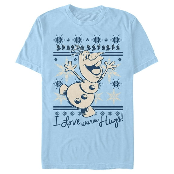 Men's Frozen Christmas Warm Hugs  Graphic Tee Light Blue Medium