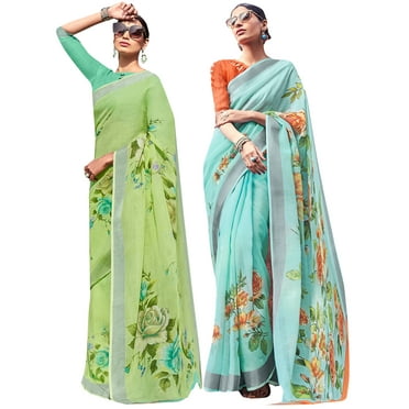 Pack of Two Saree for Women Printed Cotton Silk Indian Wedding Sarees | Diwali Gift Ethnic Sari Combo