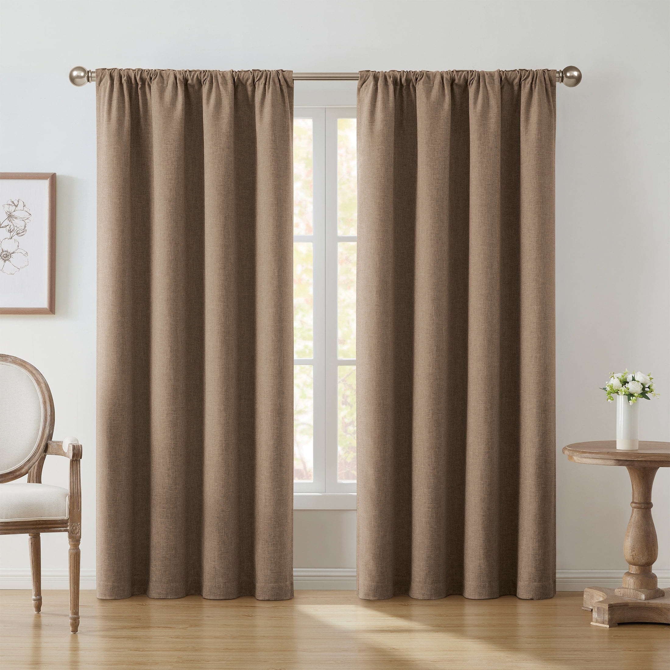 My Texas House Solid Woodsmoke Rod Pocket Back Tab Blackout Curtain Panel, 52" x 108"
