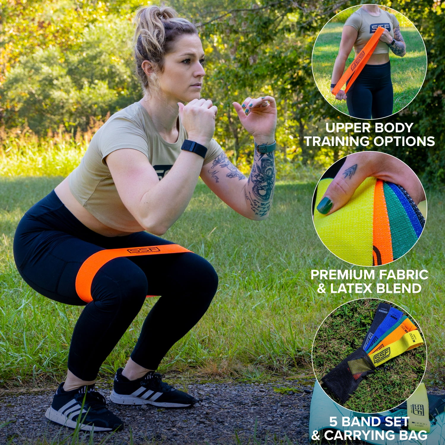 Serious Steel Fitness Fabric Mini Loop Resistance Band Set Booty Bands That Dont Slip or Roll (Set of 5 X-Light tension to X-Heavy Tension)