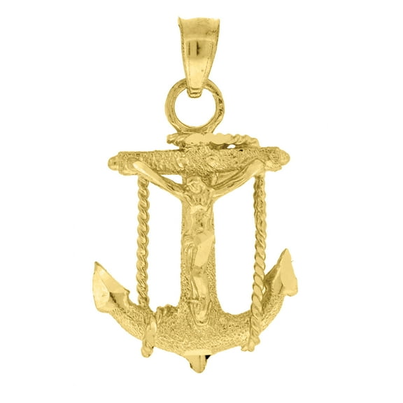 10kt Gold Diamond-Cut Textured Unisex Anchor Cross Crucifix Religious Charm Pendant