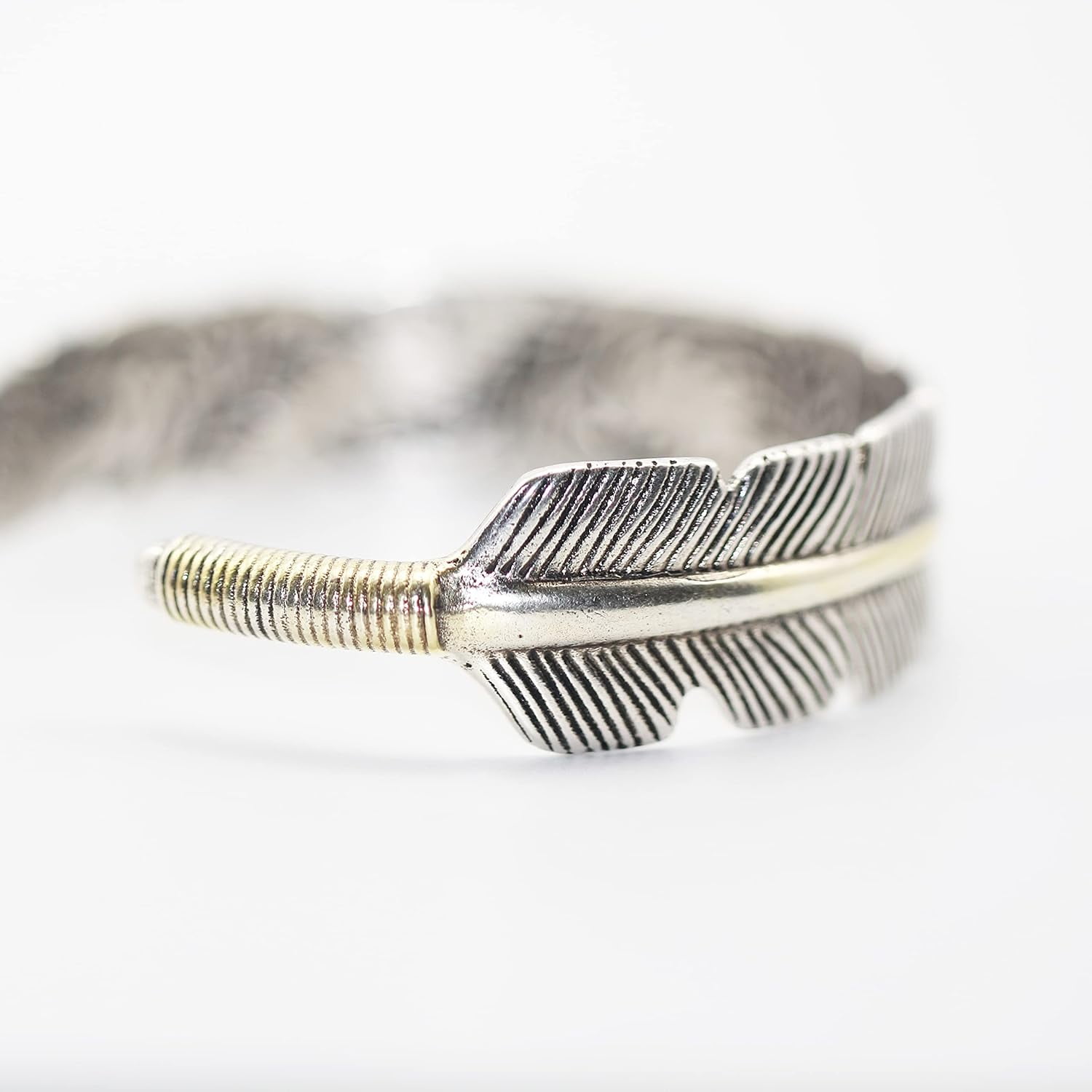 Leander S999 Antique Silver Plated Wide Feather Cuff Bracelet For Men Women Adjustable Retro Twisted Feathers Bracelets Gift Jewelry