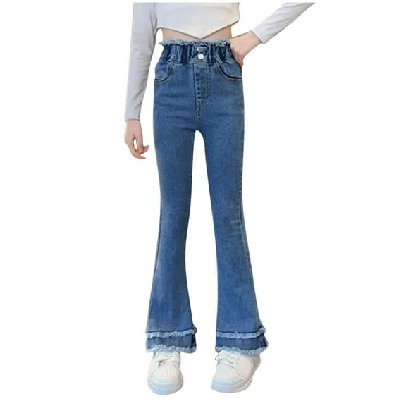 Babcutegg Jeans for Teen Girls Loose Fit Side Pocket Comfortable High Waist Girls Fall and Winter Outdoor Wear Blue Size 12