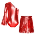 thumbnail image 3 of TiaoBug Kids Girls Latin Dance Outfit Shiny Metallic Fringe Dress One Shoulder Top with Tassels Skirts Set Red 10, 3 of 7