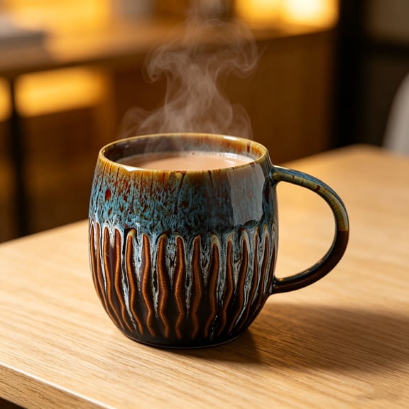 AUNVITO Ceramic 600ml Large Capacity Breakfast Cup, Rustic Style Coffee Mug, High-Quality Morning Beverage Holder