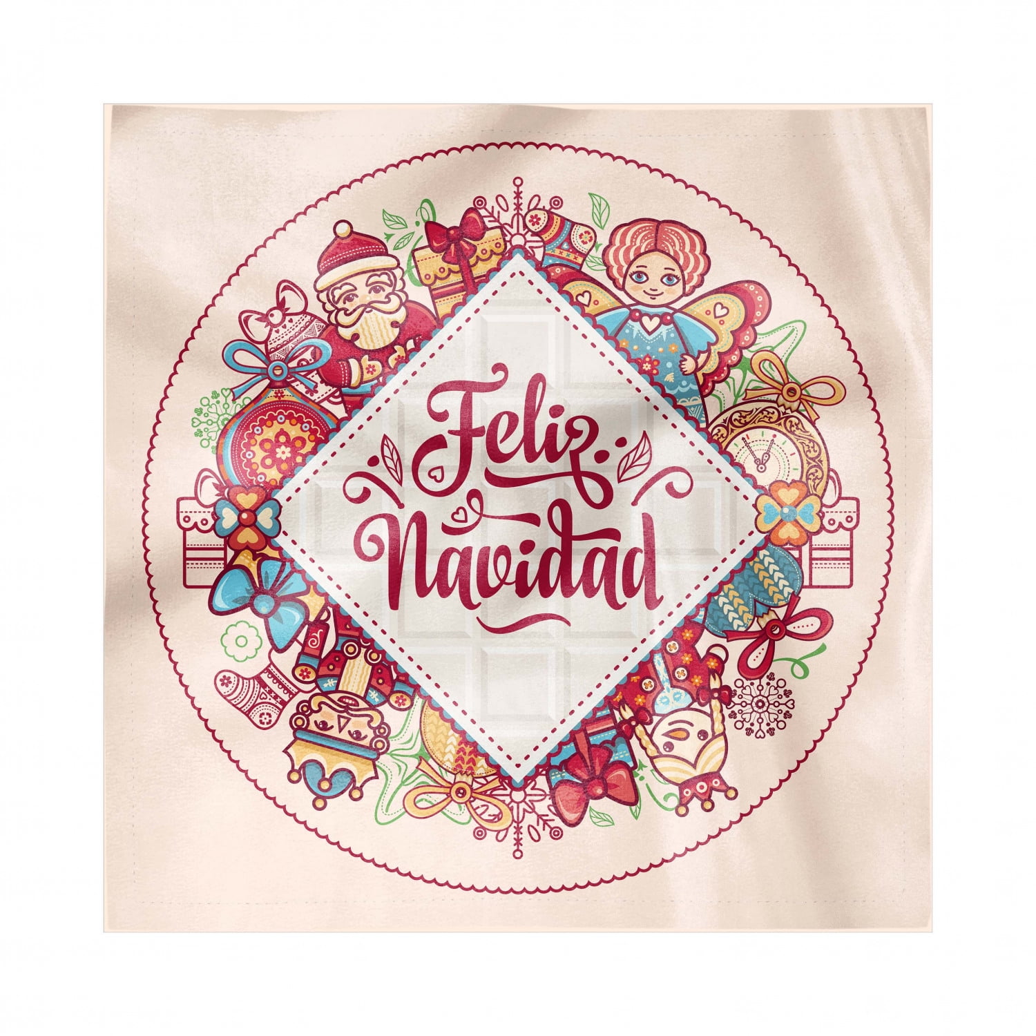 Spanish Napkins Set of 4, Christmas Elements and Celebration Theme Feliz Navidad Message in