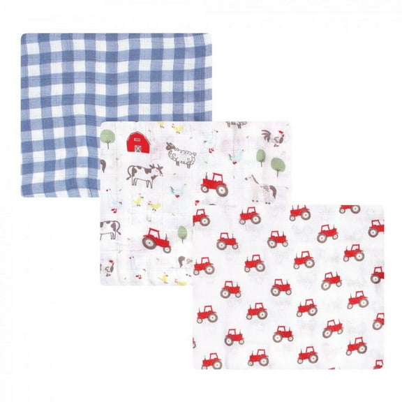 Hudson Baby Infant Boy Cotton Muslin Swaddle Blankets, Boy Farm Animals, One Size