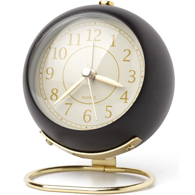 Reloj despertador analógico vintage, sonido de despertador de cabecera, funciona con pilas, dormitorio, cocina, oficina (negro) ER