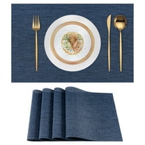 VCVCOO Navy Blue Placemats Set of 4 - Easy Clean Washable PVC Vinyl Placemats - Wipeable Heat Resistant Woven Table Mats for Dining Table - 12x18 inch