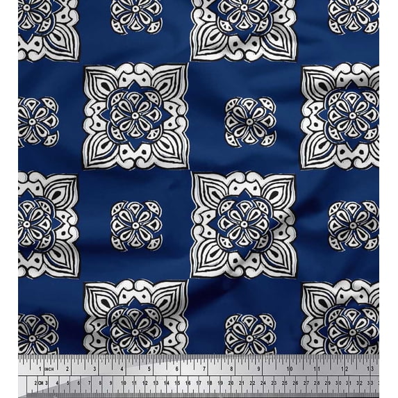 Soimoi Cotton Duck Fabric Floral Block Printed Craft Fabric by The Yard 42 Inch Wide