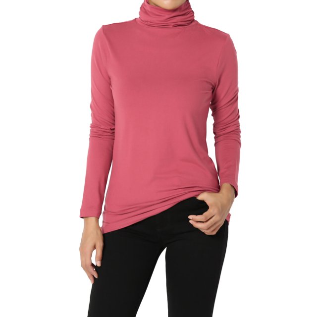 TheMogan Women's PLUS Essential Soft Jersey Ruched Turtle Neck Long Sleeve Slim Fit Top