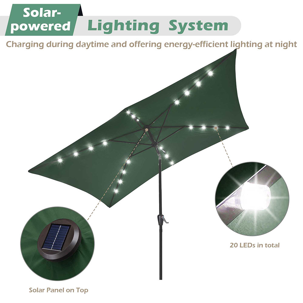 Yescom 10x6 5ft Outdoor Rectangular Solar Powered Led Lighted Patio Umbrella Table Market Umbrella With Crank And Tilt Walmart Com Walmart Com