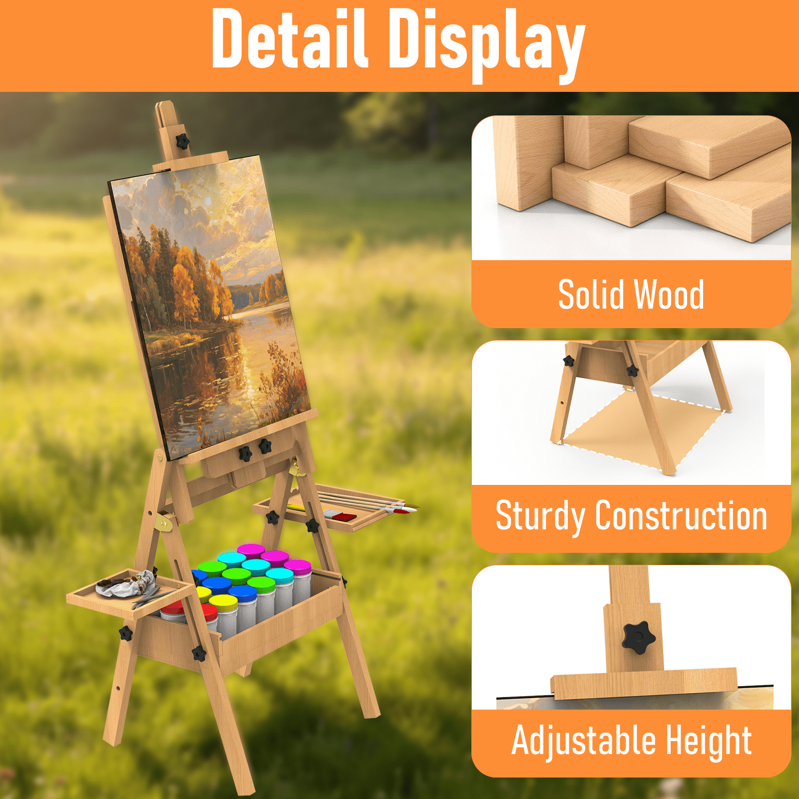 Yacona Easel for Painting, Large Beech Wood Art Easel for Adults, Painting Stand with Storage Box and Palette, Holder up to 48''