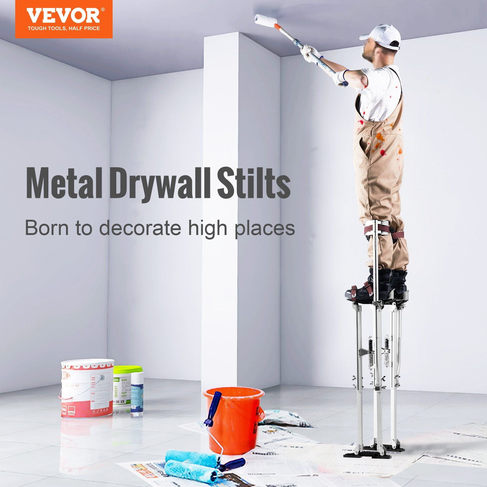 36" to 50" Adjustable Aluminum Stilts with Protective Knee Pads for Sheetrock Work