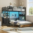 thumbnail image 5 of Bunk Bed Twin Over Full Size with LED Lights & 4 Storage Drawers, L-Shaped Bunk Bed with Charging Station & Bookshelf for Adults, Twin Loft Bed with Pegboard & Safety Guardrail & Ladder, Black, 5 of 12
