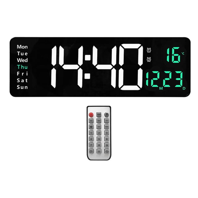 Ounissouiy 15 Digital Wall Clock USB Two-Color Remote Week Display Gym with Decoración del hogar Verde