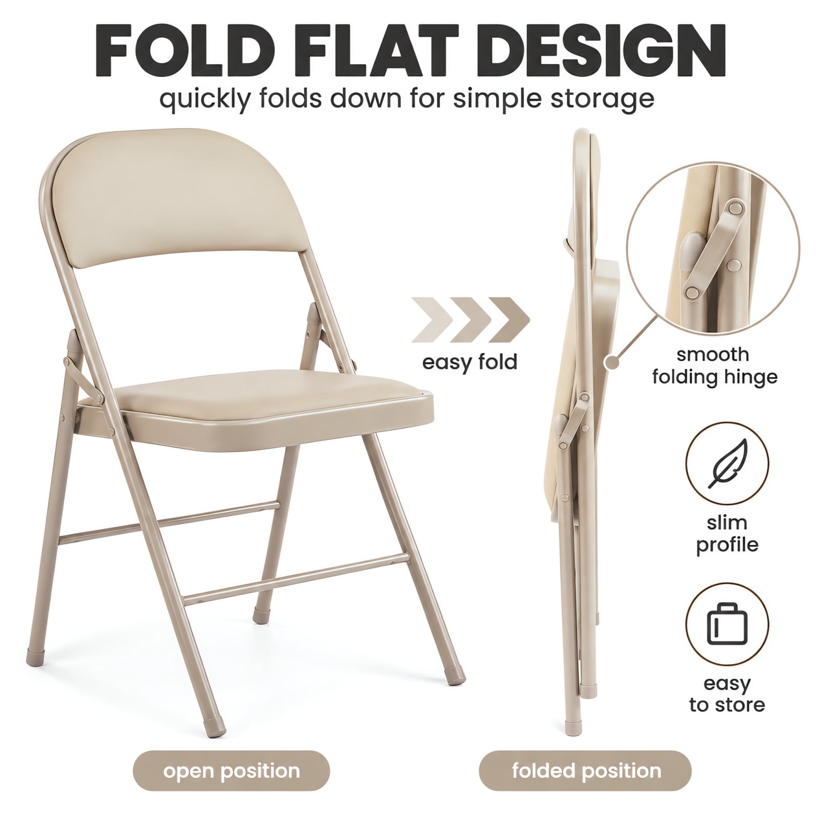 Telyra 4 Pack Folding Chairs Leather Padded Seat and Backrest Foldable Metal Chairs for Indoor Outdoor Use,khaki