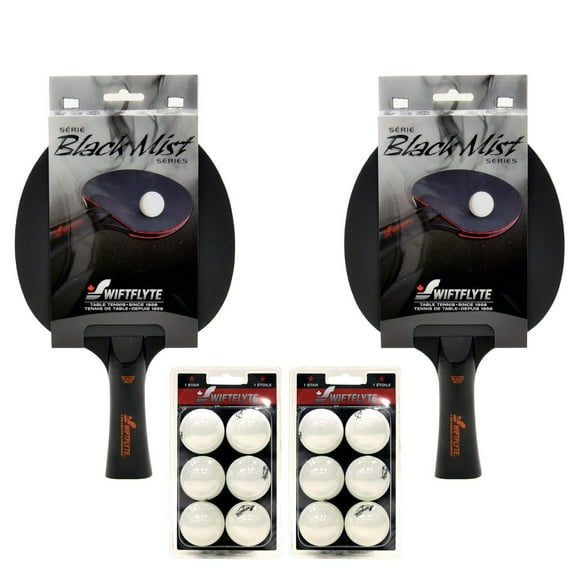 Swiftflyte™ Black Mist Table Tennis/Ping Pong Racket and Ball Set -  Includes 2 High-Control Paddles & 12 Balls