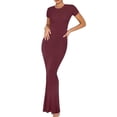 thumbnail image 2 of Ygbgbb Ladies' Solid Color Button Slim Fitting Elegant Long Sleeved Round Neck Dress (Wine,M), 2 of 5