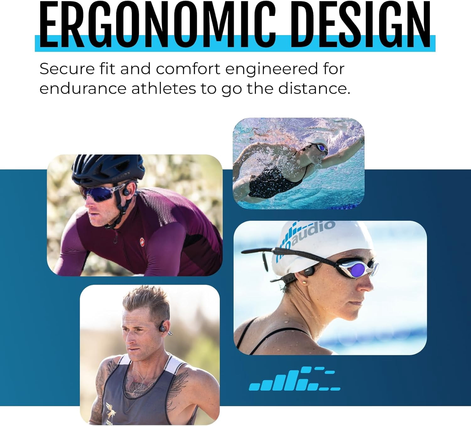 H2O Audio TRI 2 Multisport Waterproof Bone Conduction Open Ear Headphones, Bluetooth 5.3 for Running and Cycling, MP3 Mode for Swimming, 8GB Memory, 8.5-Hour Battery, Black