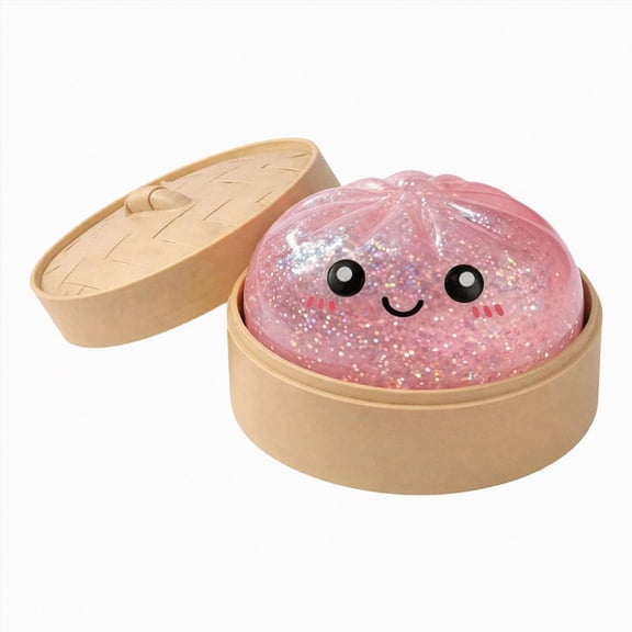 Glitter Dumpling Squishy Toys with Steamer Basket, Cute Soft Sensory Bao Bun Squeeze Ball, Kawaii Fidget Stress Relief Toys for Teens & Adults