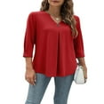 thumbnail image 5 of JUNWELL Women 3/4 Sleeve V-Neck Blouses  Button-down ShirtsTops Spring Loose Casual Shirts Streetwear, 5 of 7