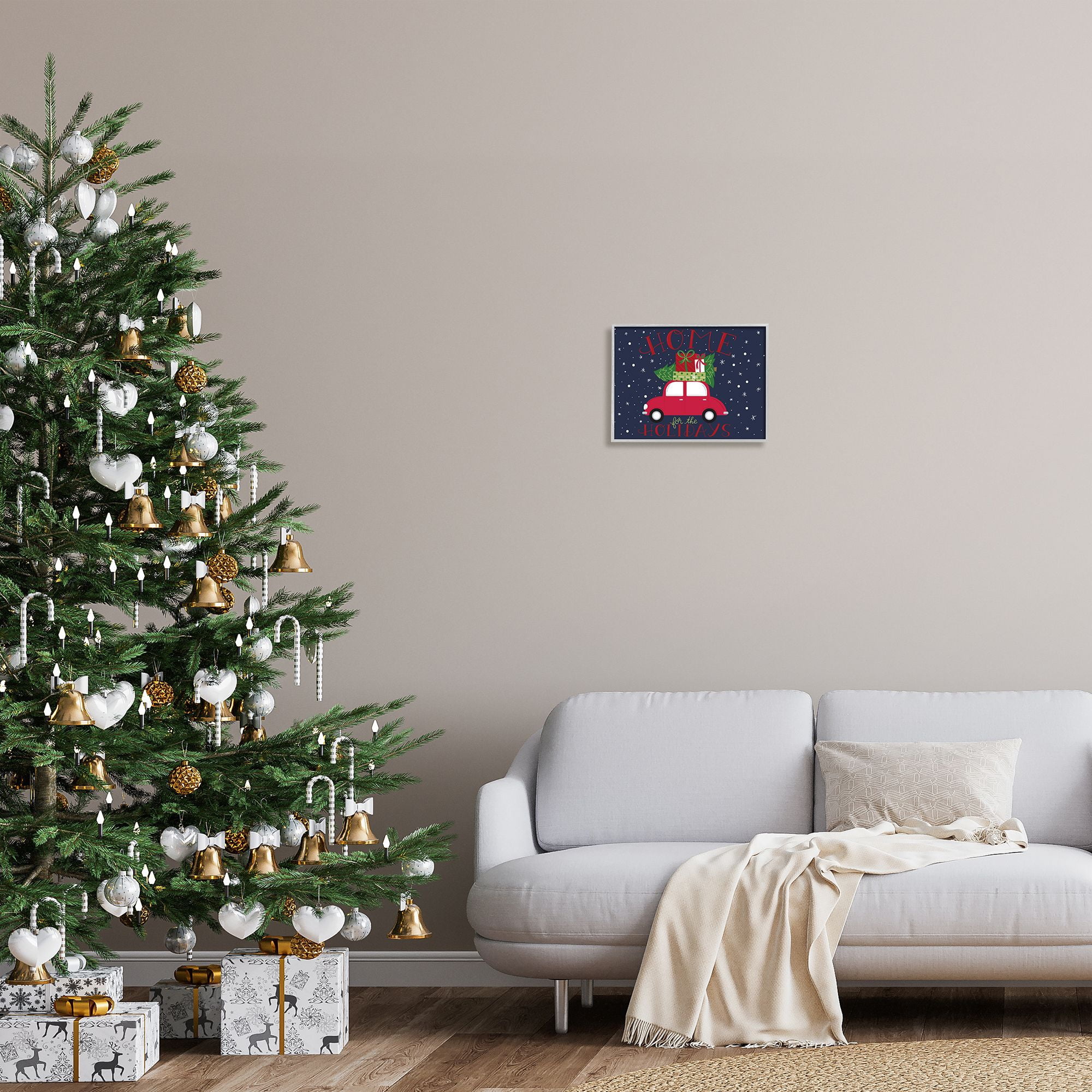 Stupell Indtries Home for Holidays Sentiment Red Car Presents Snow,14 x 11,Design by Amanda McGee