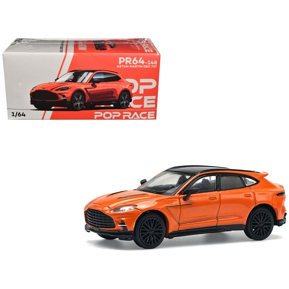 Aston Martin DBX 707 Cosmos Orange Metallic with Black Top 1/64 Diecast Model Car by Pop Race