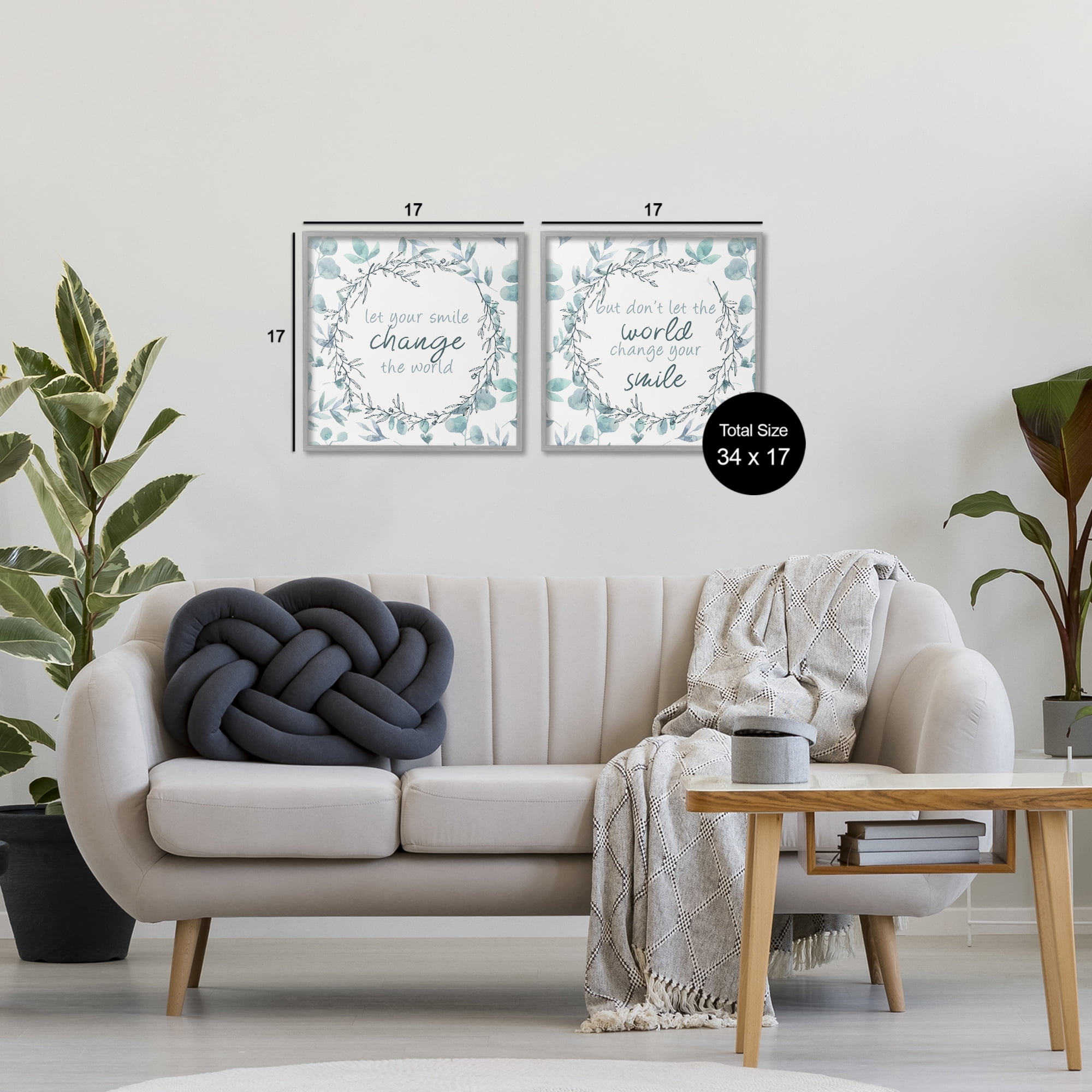 Stupell Industries Inspirational Smile Quotes 2 Piece Gray Framed Giclee Art Set, design by Kim Allen