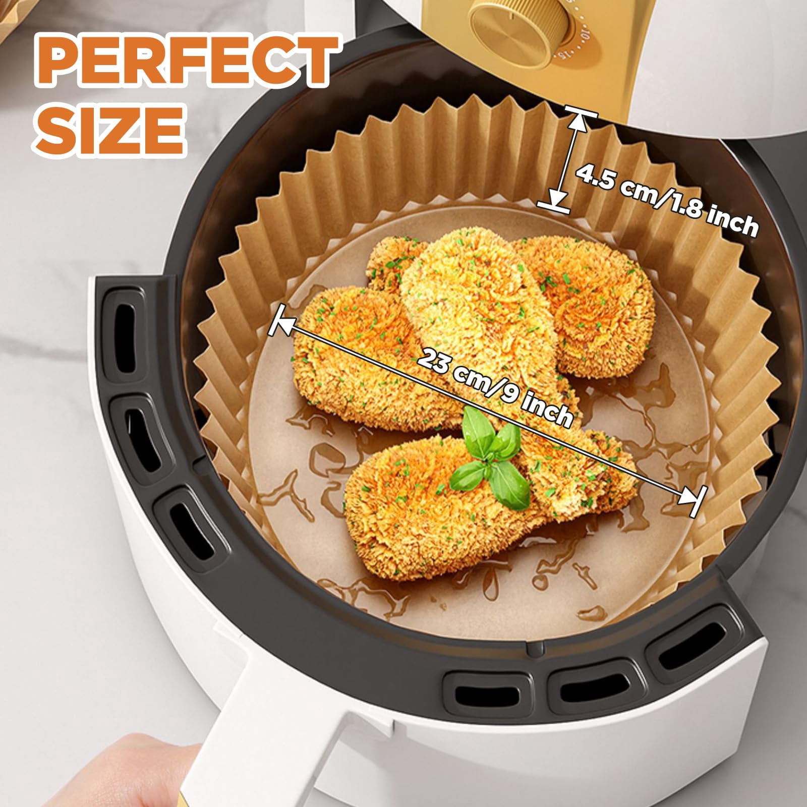 9 Inch Round Air Fryer Liners, Disposable Non-Stick Food Grade Baking Paper for 5-12 Qt Fryers, Microwave, Steamer