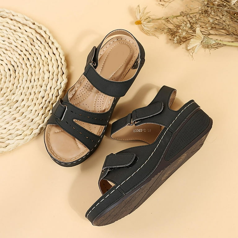 Orthopedic Sandals Women Ladies Sandals with Arch Support Wide Fit Orthotic Platform Walking Bunion Correction Sandals with Plantar Fasciitis Indoor Outdoor Summer Wedges Sandals UK Walmart