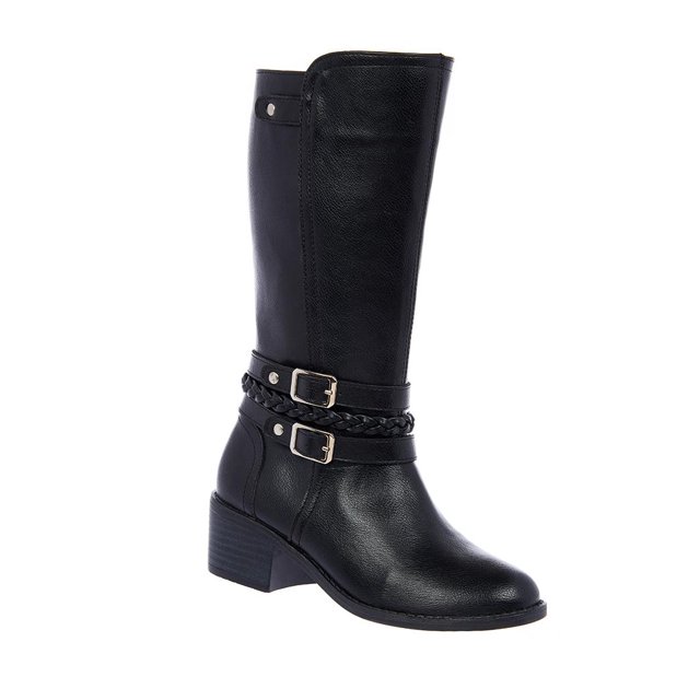 Botas Mujer Altas Con Hebillas Moda Casual Negro Tipo Piel negro 26 Incógnita 005D1A