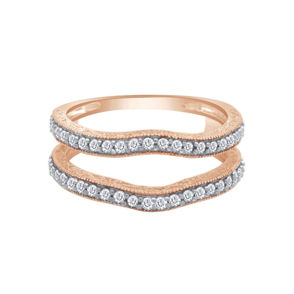 Round White Cubic Zirconia Curved Enhancer Guard Ring 14K Rose Gold Ring Size - 5
