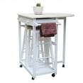 thumbnail image 4 of Carro de cocina de madera Zimtown con ruedas giratorias juego de mesa de comedor con hojas abatibles 2 cajones y 2 taburetes blanco, 4 of 6