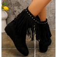thumbnail image 6 of Solid color flat boots Women's Mid Calf Boots - Pull On Cowboy Style Booties, 6 of 13
