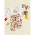 thumbnail image 6 of Aojekbee Baby Girl Halloween Outfit, Letter Long Sleeve Romper Flower Elastic Waist Pants Headband for Fall, 6 of 10