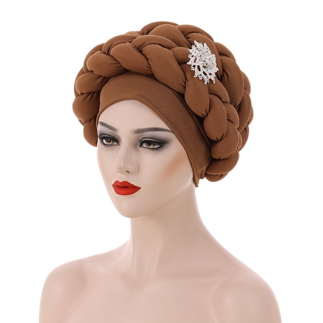 Fashion Women Beading Braid Hat Muslim Ruffle Cancer Wrap Cap Sleep Caps Satin Lined Hair Bonnets