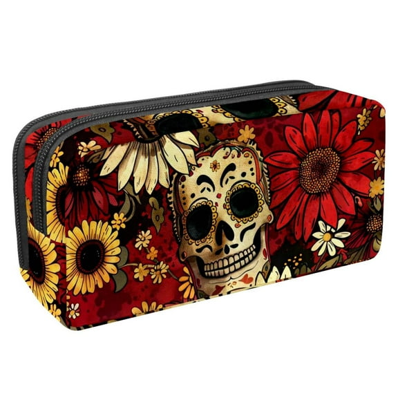 MUOOUM Pencil Case, Sugar Skull Flowers Large Capacity Pencil Pouch Stationery Pen Bag